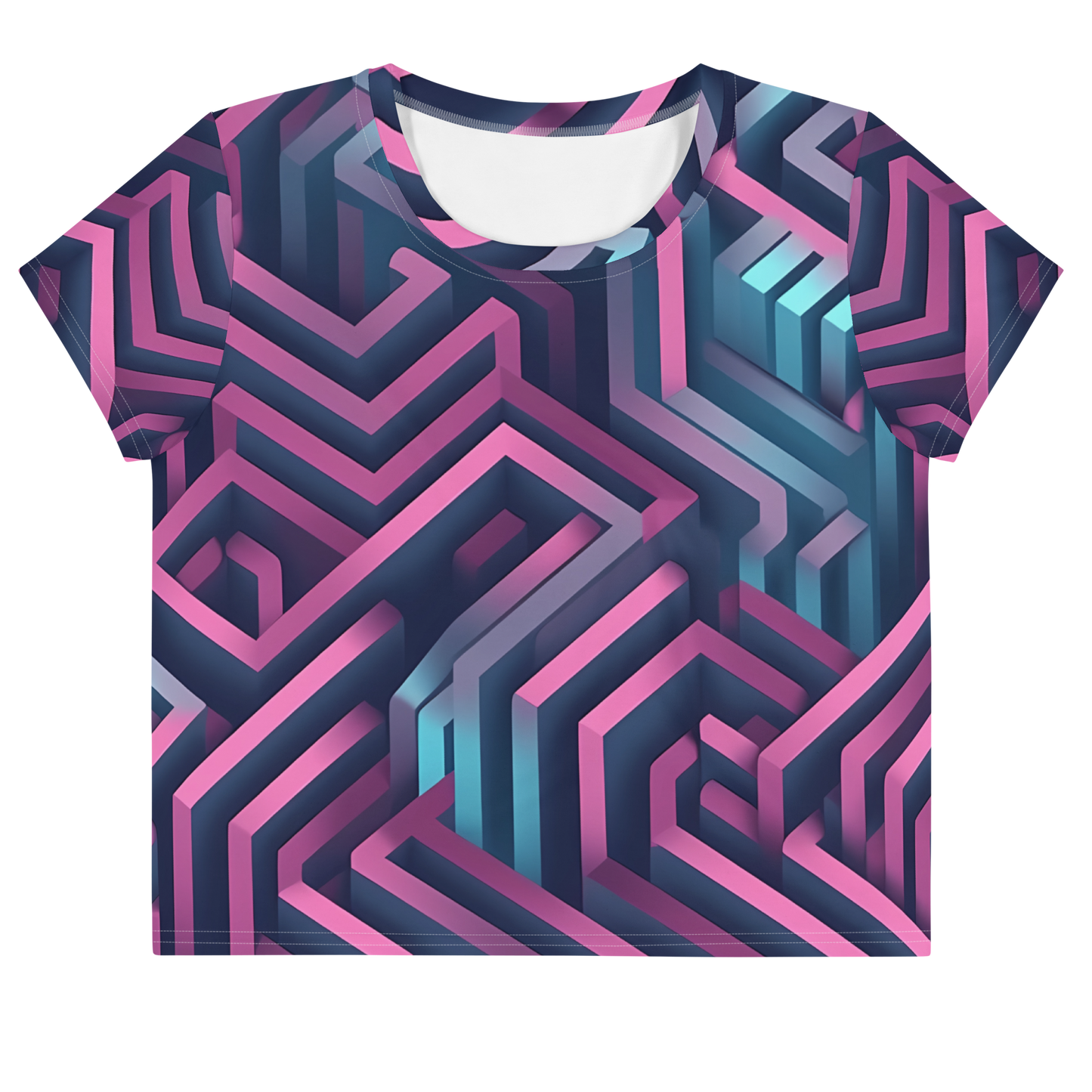 3D Maze Illusion | 3D Patterns | All-Over Print Crop Tee - #4