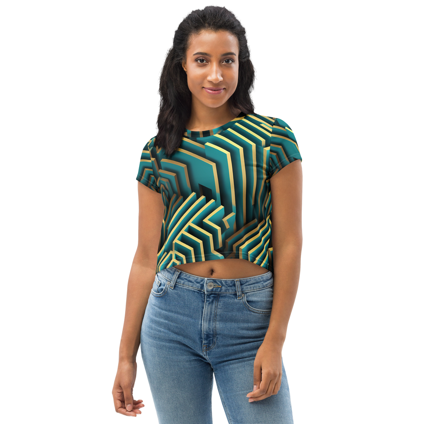 3D Maze Illusion | 3D Patterns | All-Over Print Crop Tee - #5