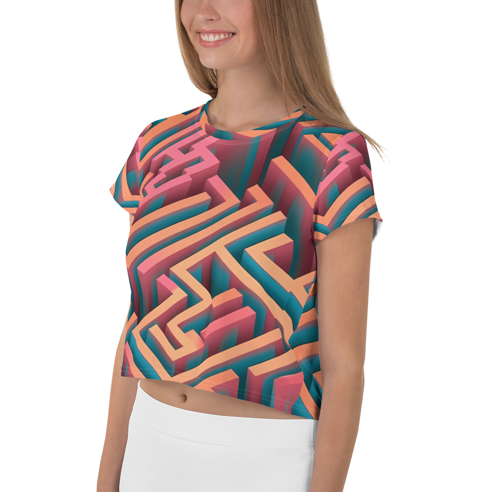 3D Maze Illusion | 3D Patterns | All-Over Print Crop Tee - #1