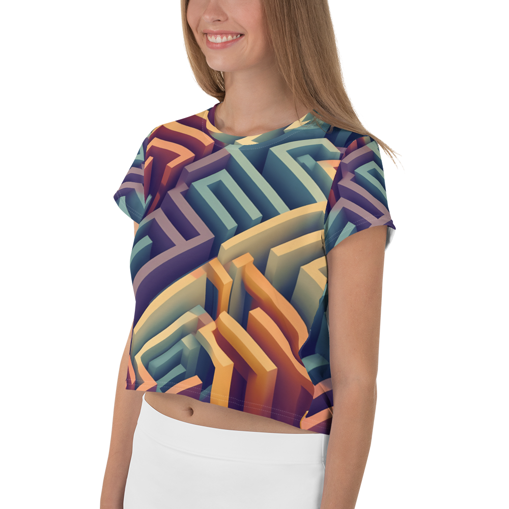 3D Maze Illusion | 3D Patterns | All-Over Print Crop Tee - #3