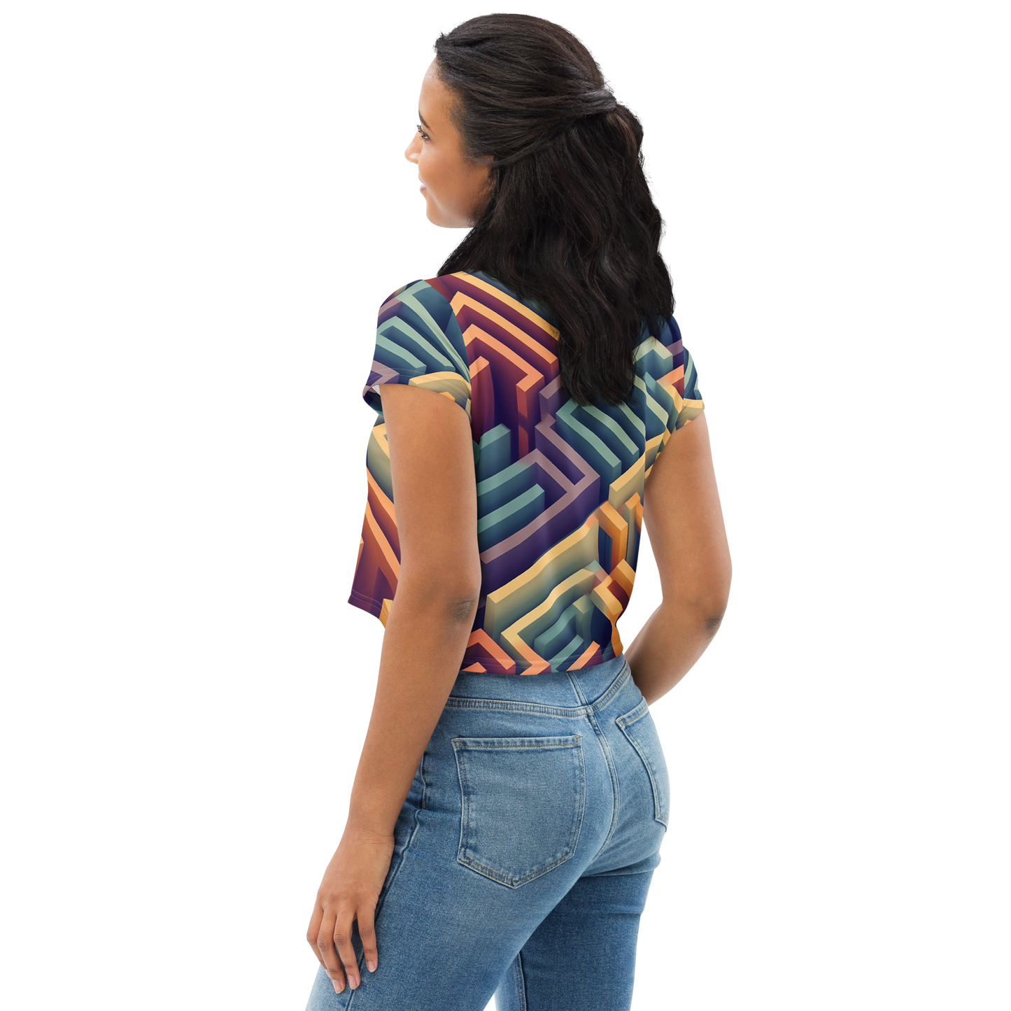 3D Maze Illusion | 3D Patterns | All-Over Print Crop Tee - #3