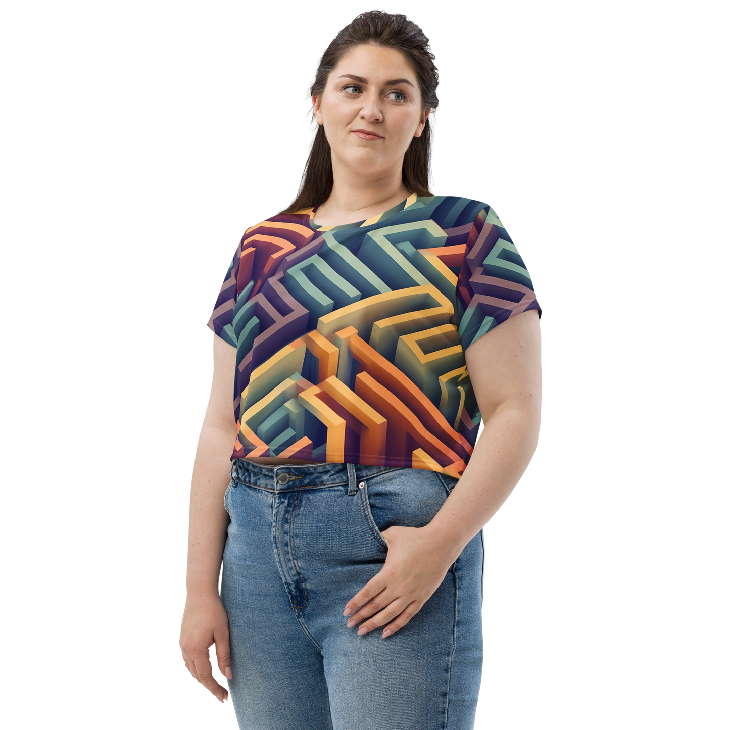 3D Maze Illusion | 3D Patterns | All-Over Print Crop Tee - #3