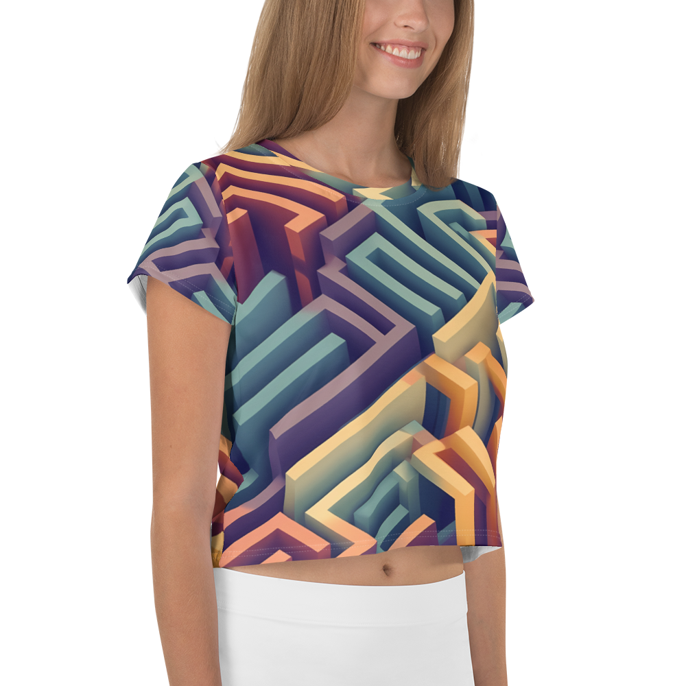 3D Maze Illusion | 3D Patterns | All-Over Print Crop Tee - #3