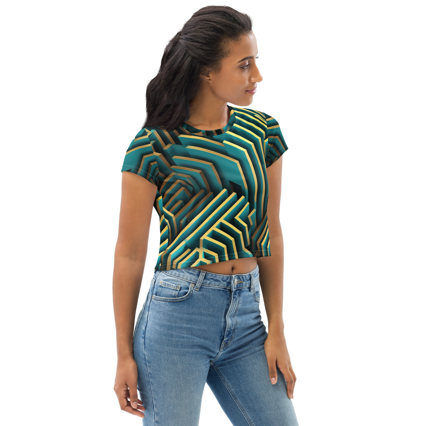 3D Maze Illusion | 3D Patterns | All-Over Print Crop Tee - #5
