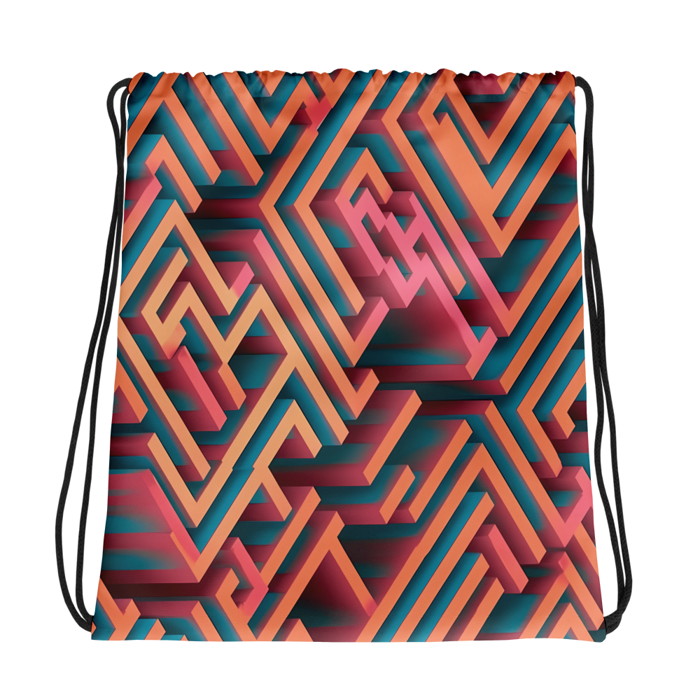 3D Maze Illusion | 3D Patterns | All-Over Print Drawstring Bag - #1