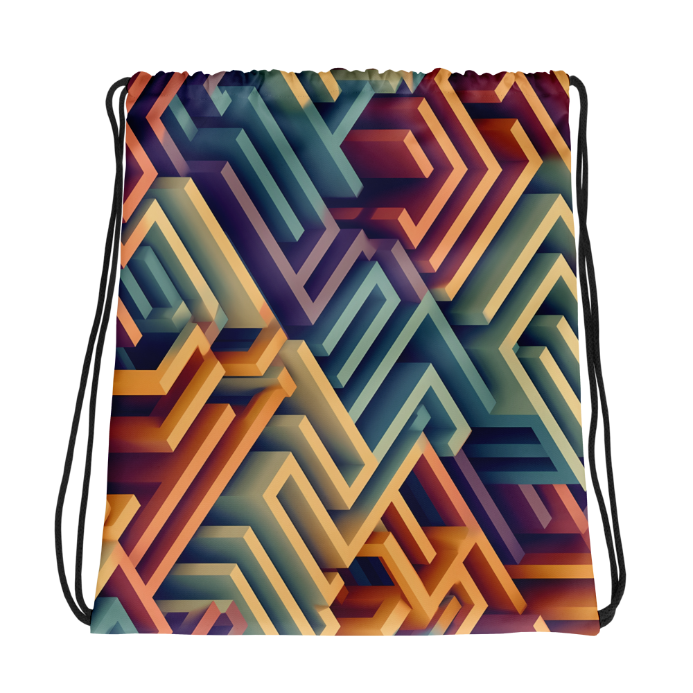 3D Maze Illusion | 3D Patterns | All-Over Print Drawstring Bag - #3