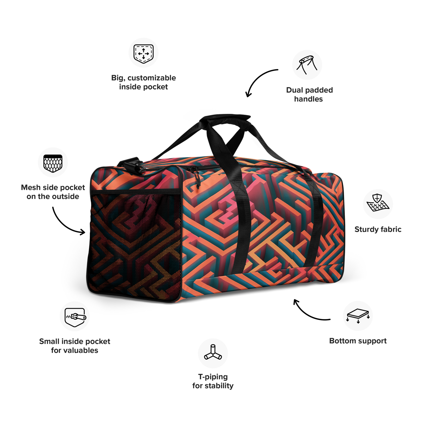 3D Maze Illusion | 3D Patterns | All-Over Print Duffle Bag - #1