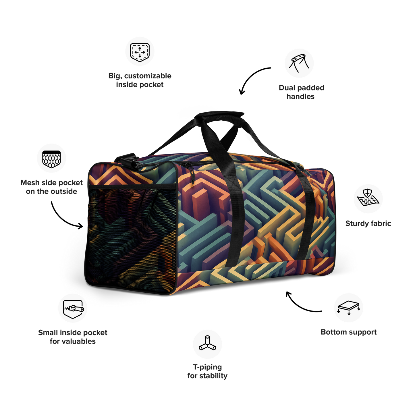 3D Maze Illusion | 3D Patterns | All-Over Print Duffle Bag - #3