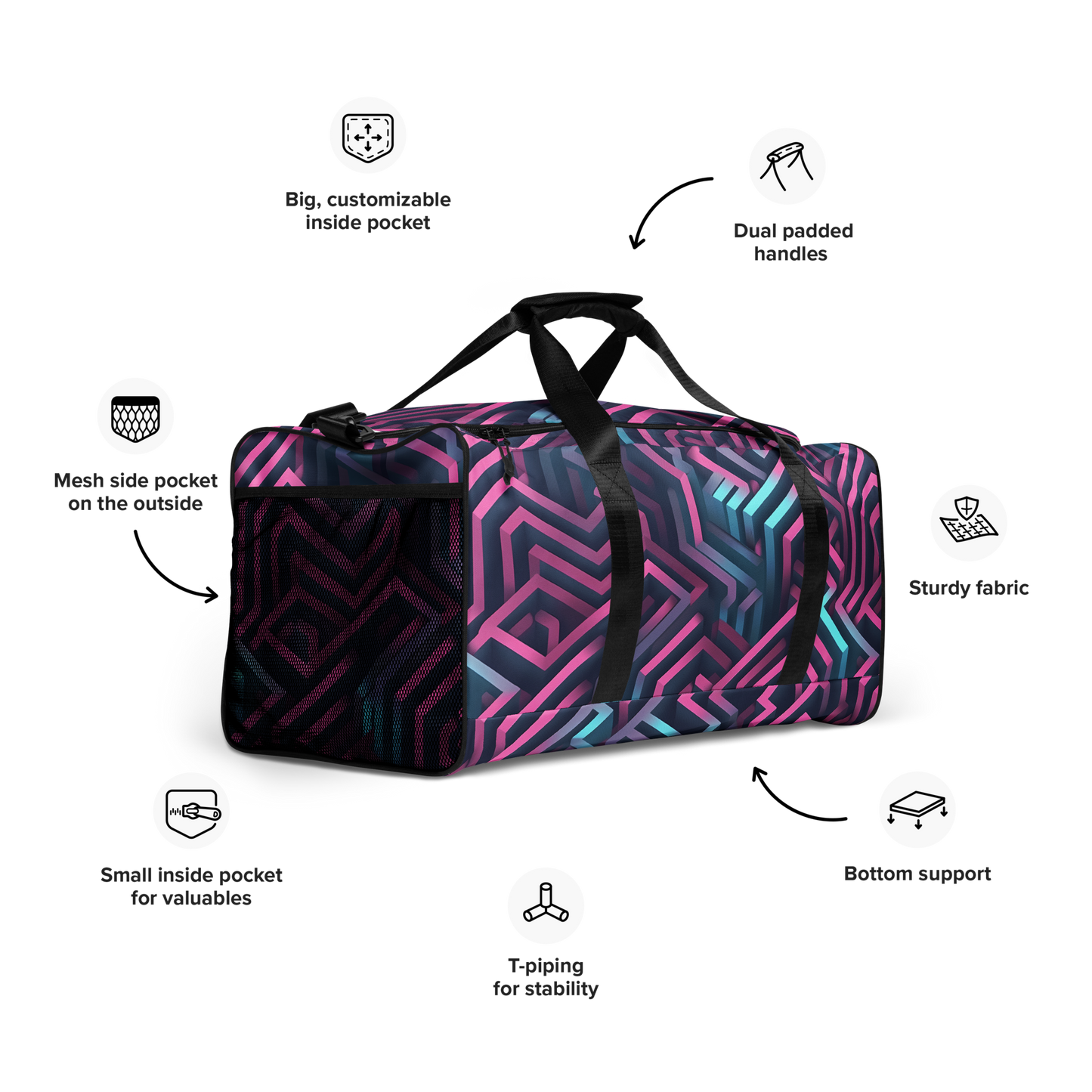 3D Maze Illusion | 3D Patterns | All-Over Print Duffle Bag - #4