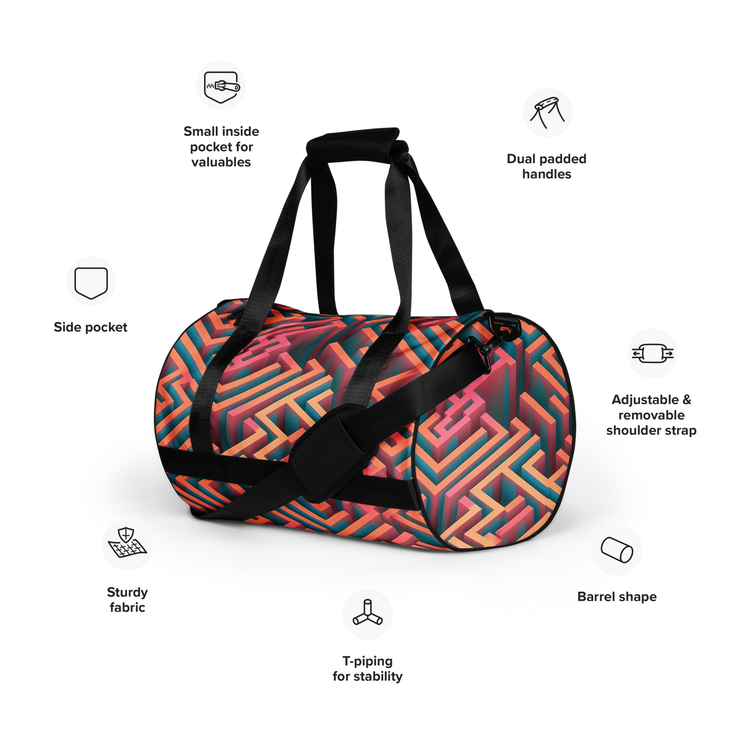 3D Maze Illusion | 3D Patterns | All-Over Print Gym Bag - #1