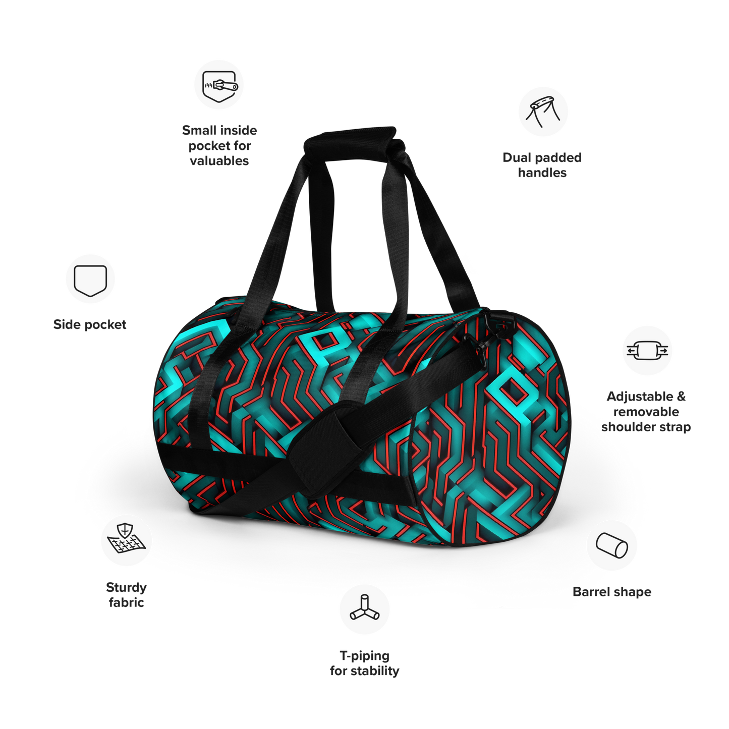 3D Maze Illusion | 3D Patterns | All-Over Print Gym Bag - #2