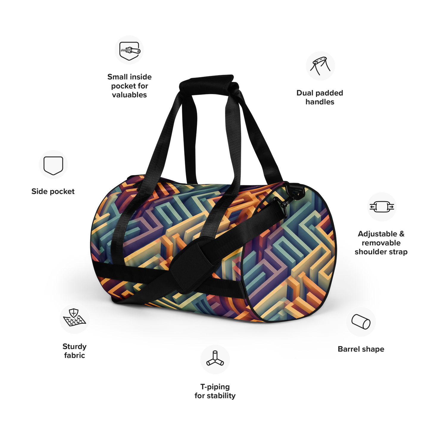 3D Maze Illusion | 3D Patterns | All-Over Print Gym Bag - #3