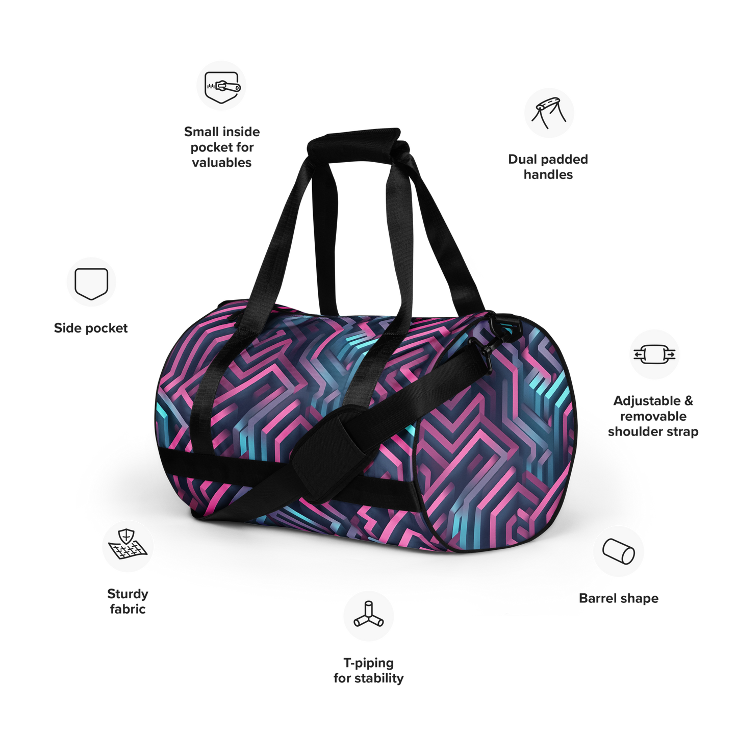 3D Maze Illusion | 3D Patterns | All-Over Print Gym Bag - #4