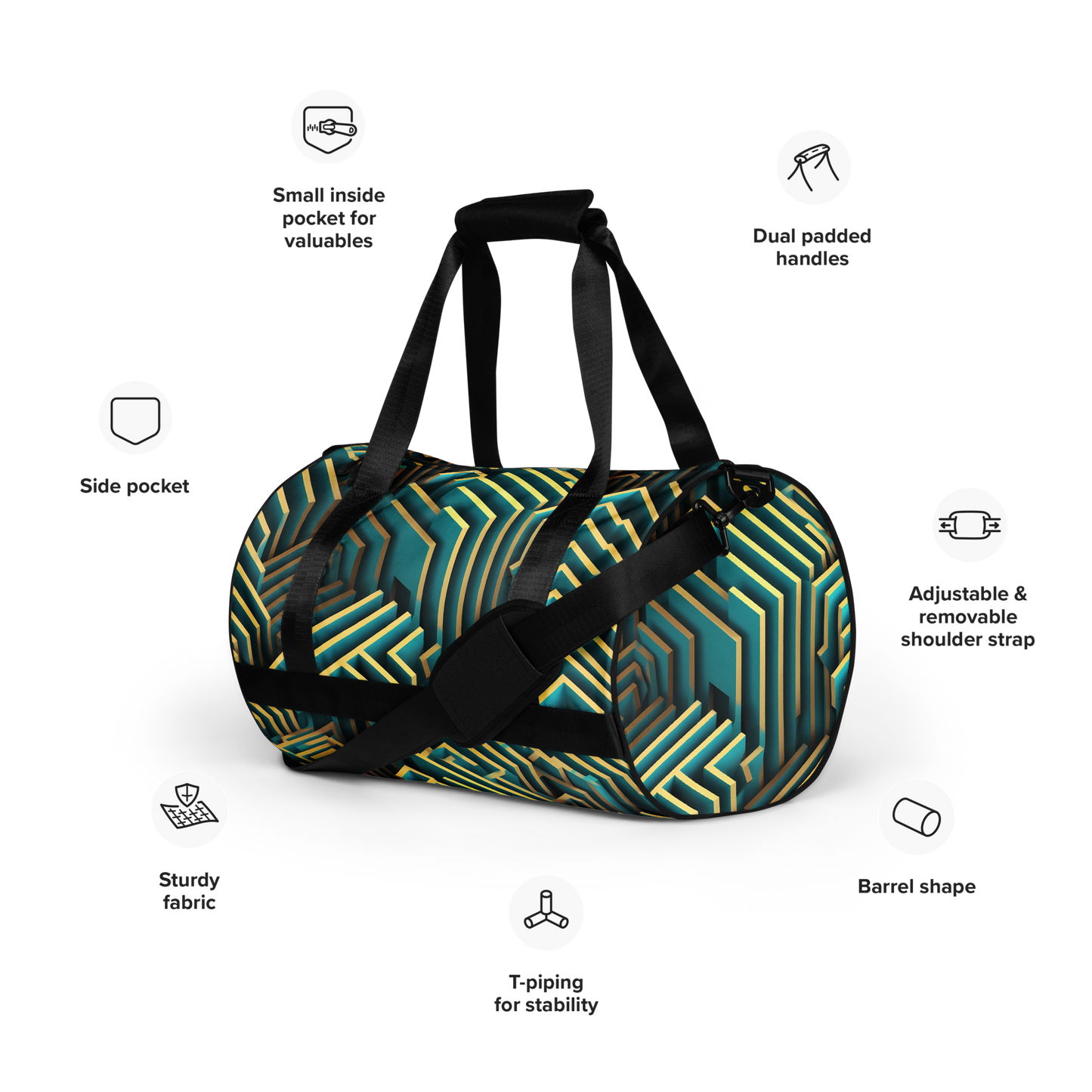 3D Maze Illusion | 3D Patterns | All-Over Print Gym Bag - #5