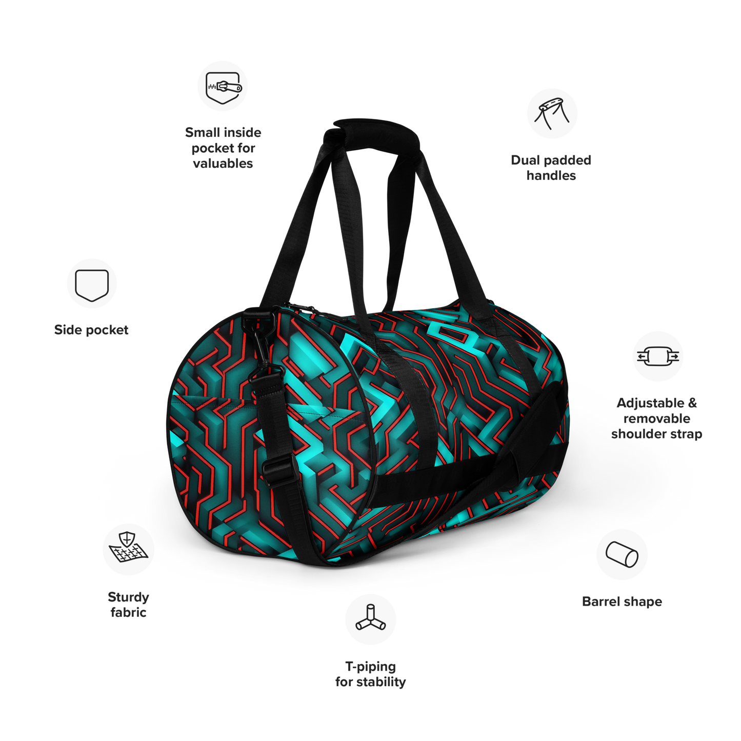 3D Maze Illusion | 3D Patterns | All-Over Print Gym Bag - #2