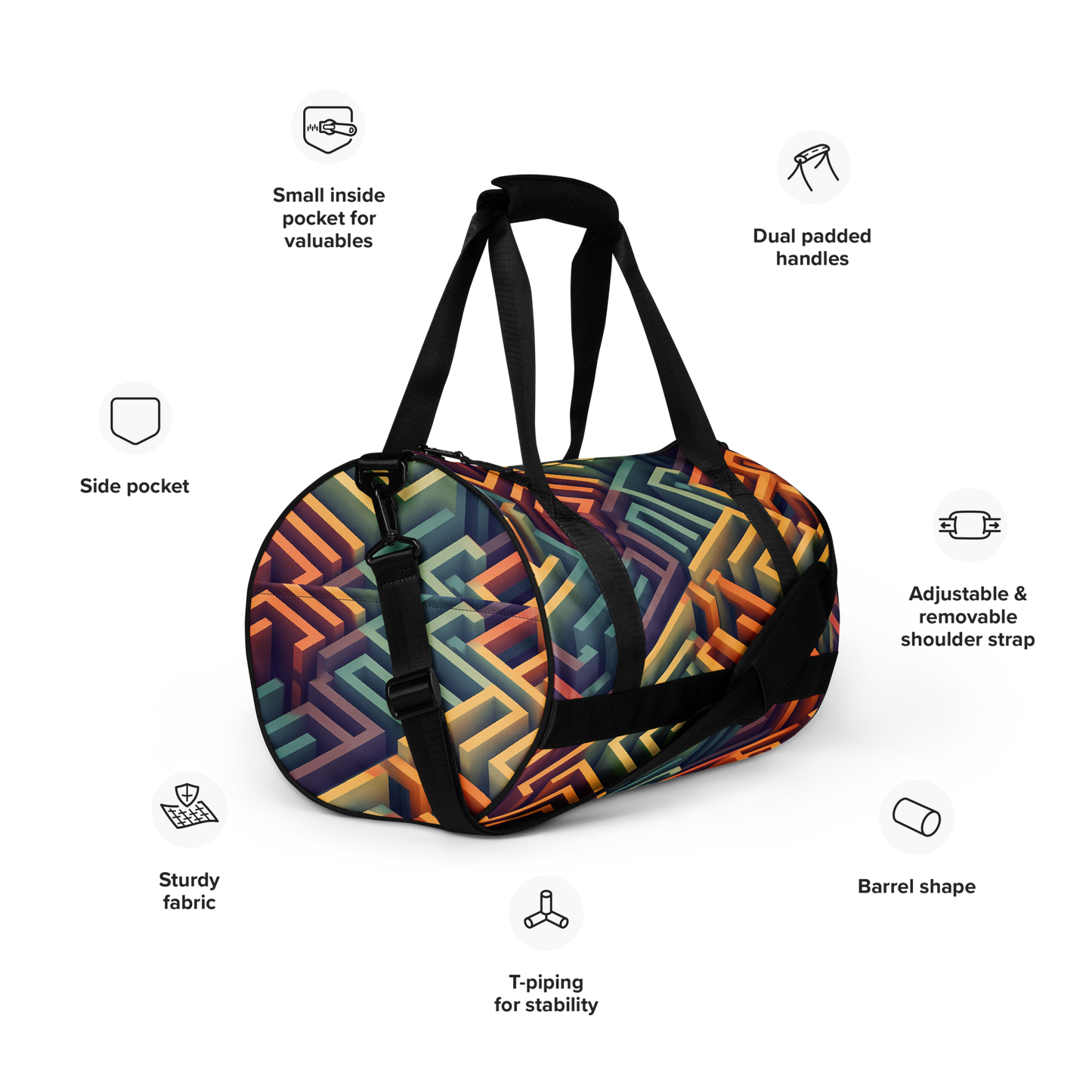 3D Maze Illusion | 3D Patterns | All-Over Print Gym Bag - #3