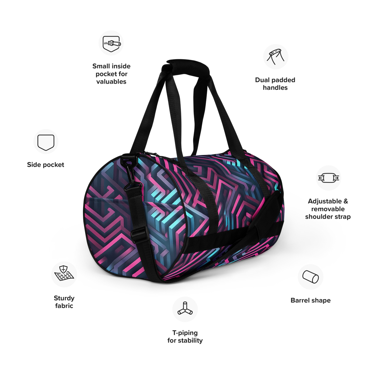 3D Maze Illusion | 3D Patterns | All-Over Print Gym Bag - #4