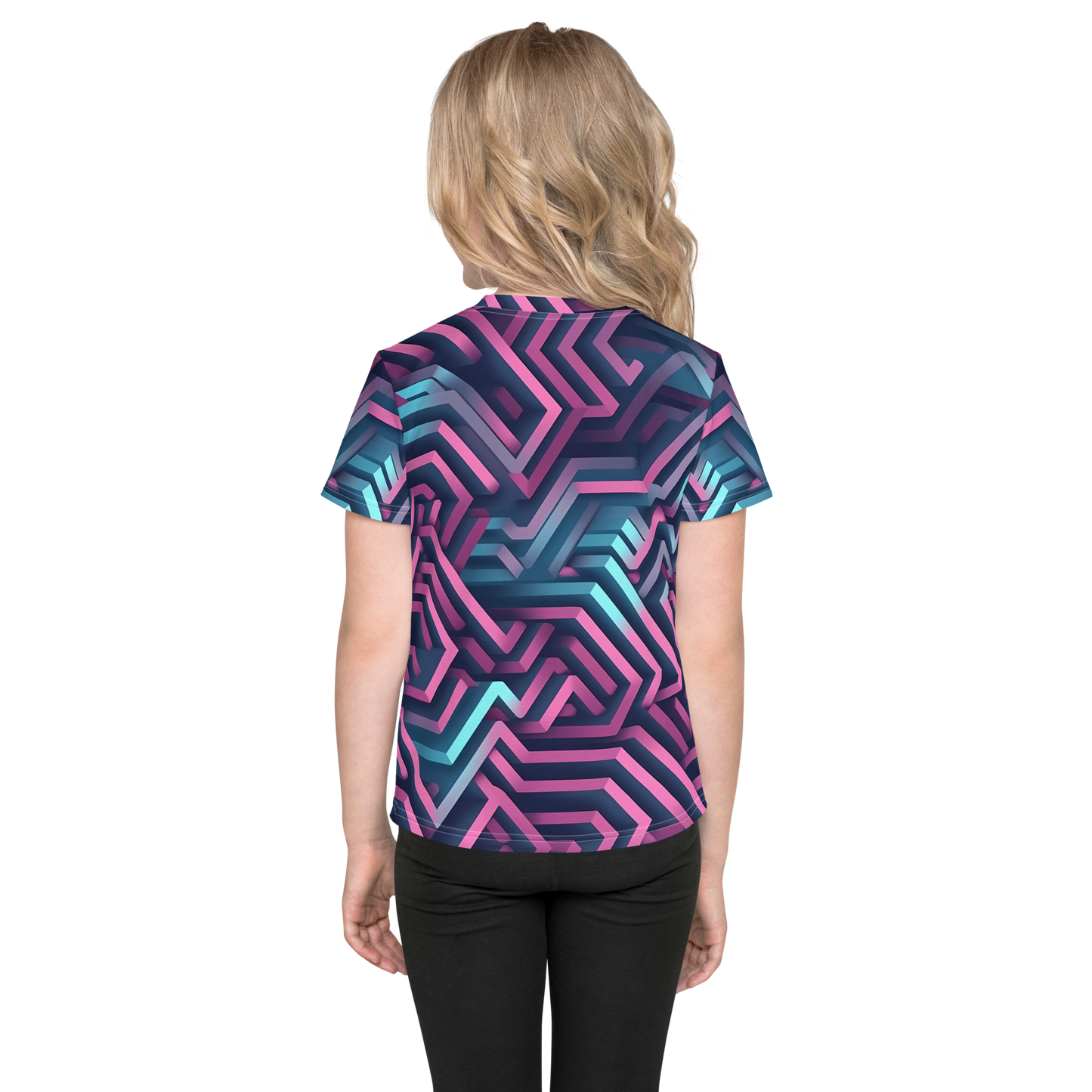3D Maze Illusion | 3D Patterns | All-Over Print Kids Crew Neck T-Shirt - #4