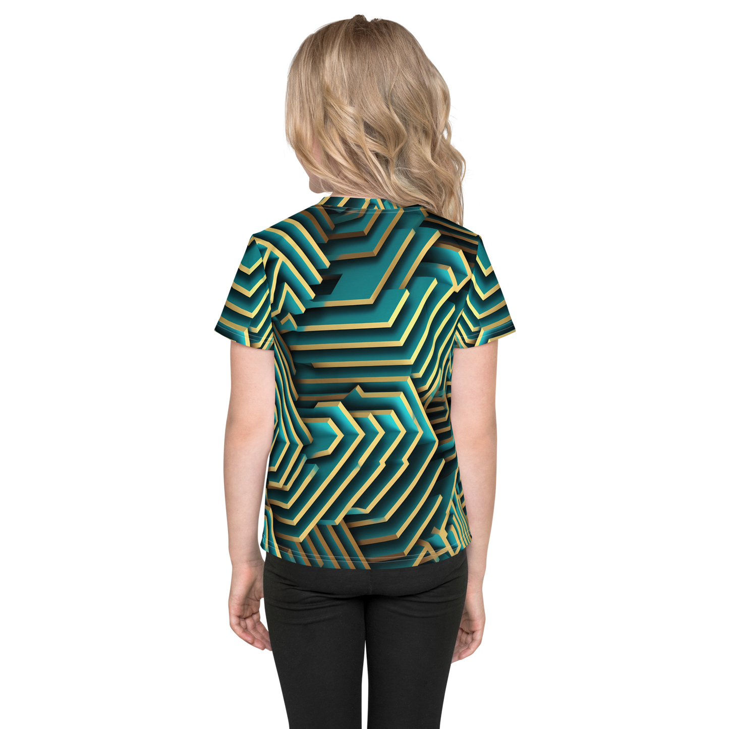 3D Maze Illusion | 3D Patterns | All-Over Print Kids Crew Neck T-Shirt - #5