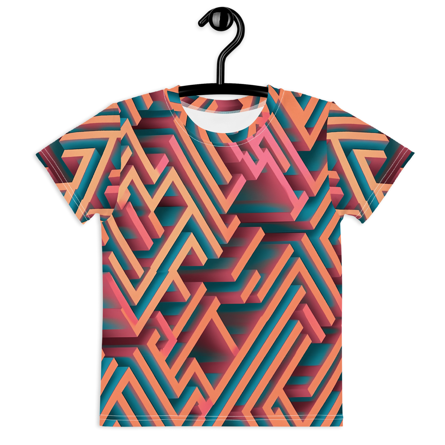 3D Maze Illusion | 3D Patterns | All-Over Print Kids Crew Neck T-Shirt - #1
