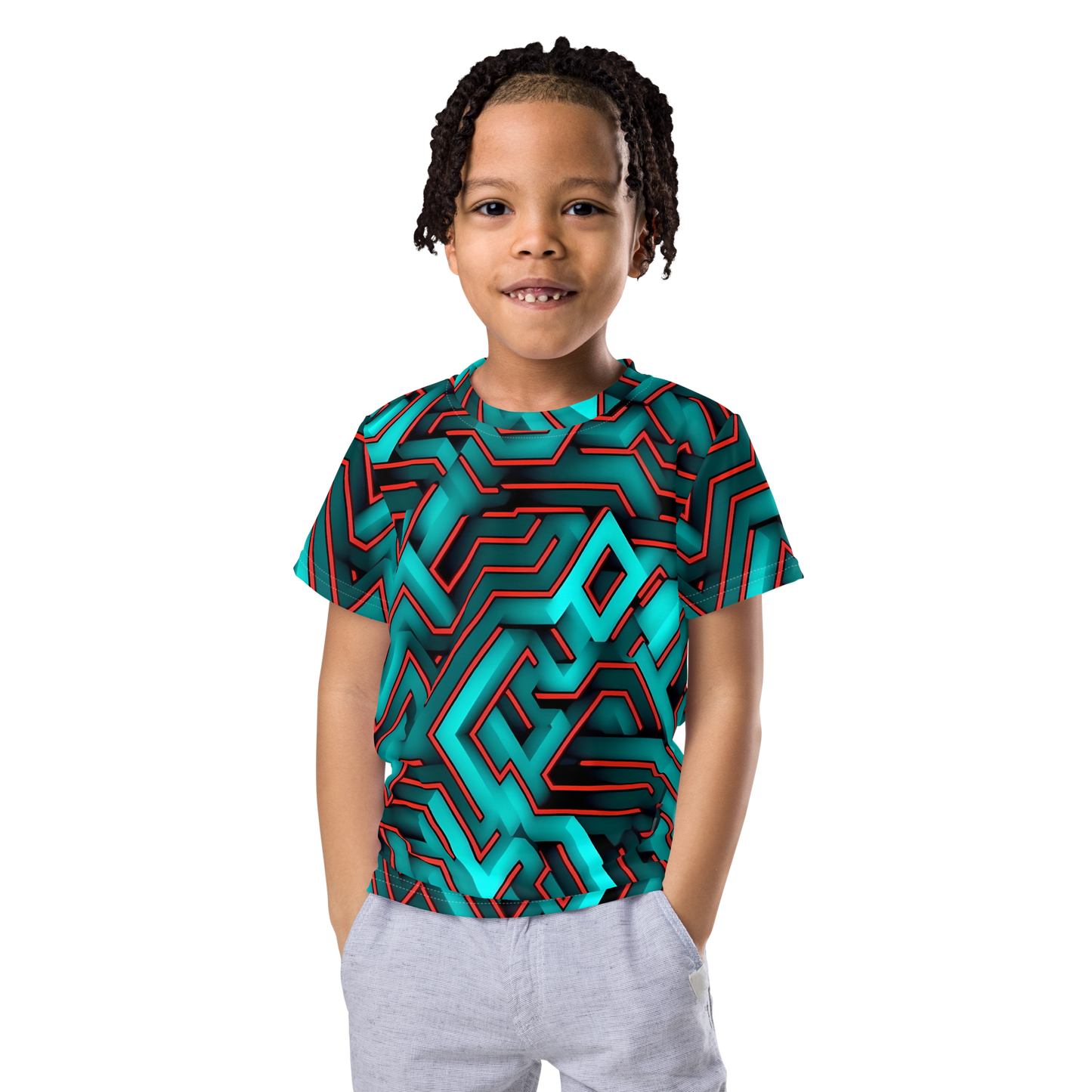3D Maze Illusion | 3D Patterns | All-Over Print Kids Crew Neck T-Shirt - #2