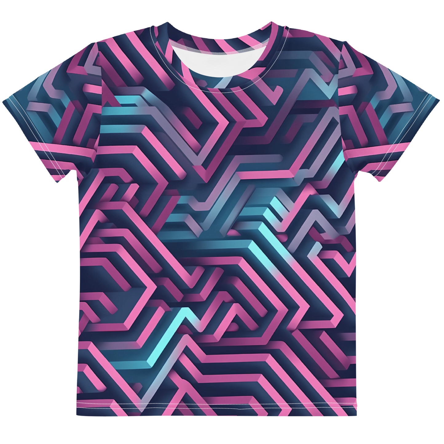 3D Maze Illusion | 3D Patterns | All-Over Print Kids Crew Neck T-Shirt - #4