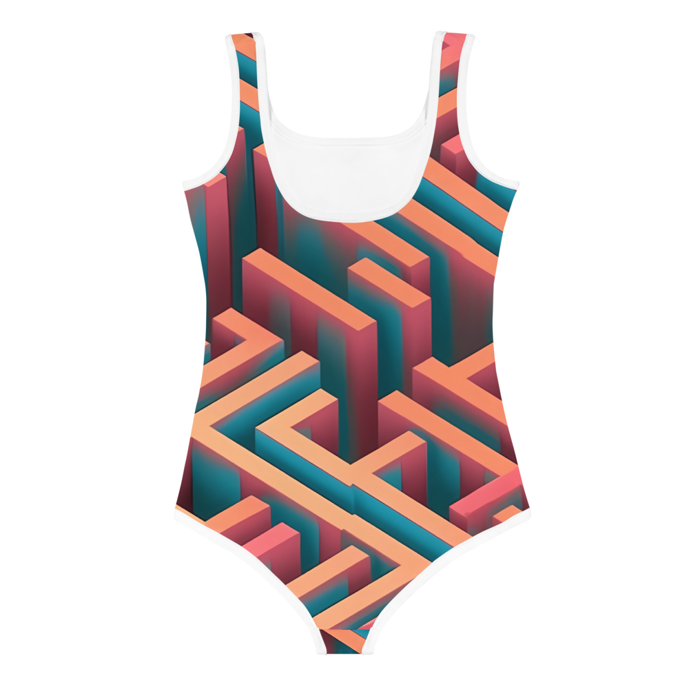 3D Maze Illusion | 3D Patterns | All-Over Print Kids Swimsuit - #1