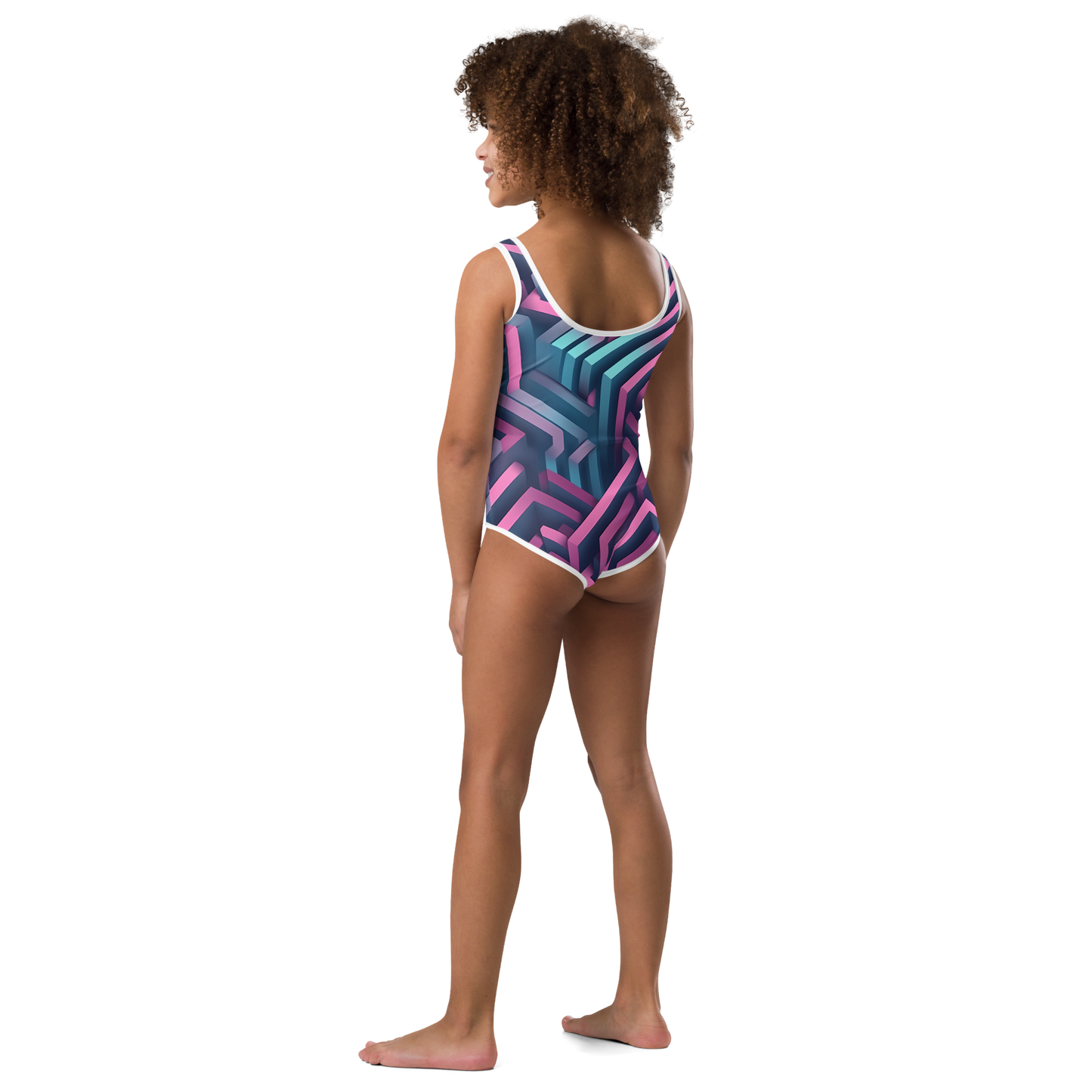 3D Maze Illusion | 3D Patterns | All-Over Print Kids Swimsuit - #4