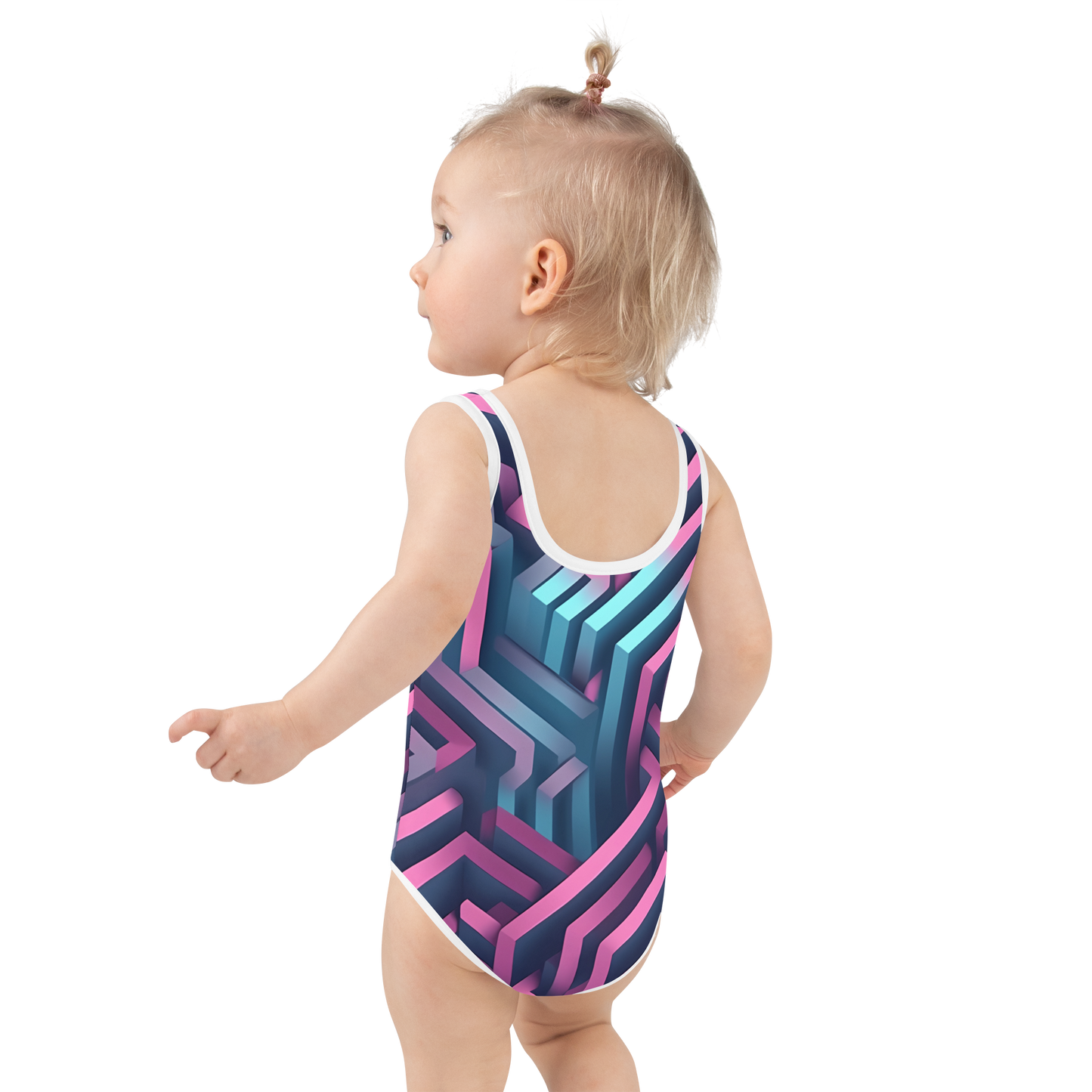 3D Maze Illusion | 3D Patterns | All-Over Print Kids Swimsuit - #4