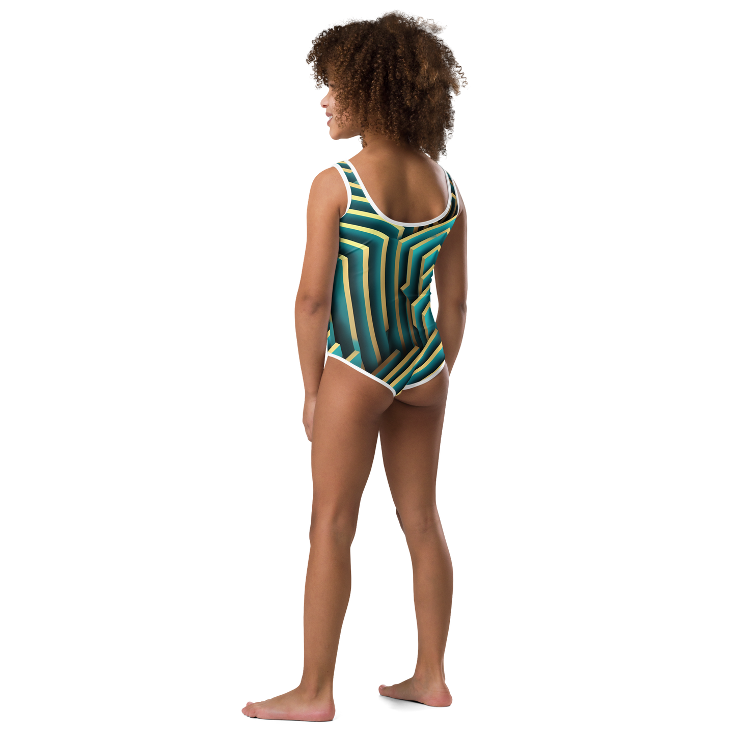 3D Maze Illusion | 3D Patterns | All-Over Print Kids Swimsuit - #5