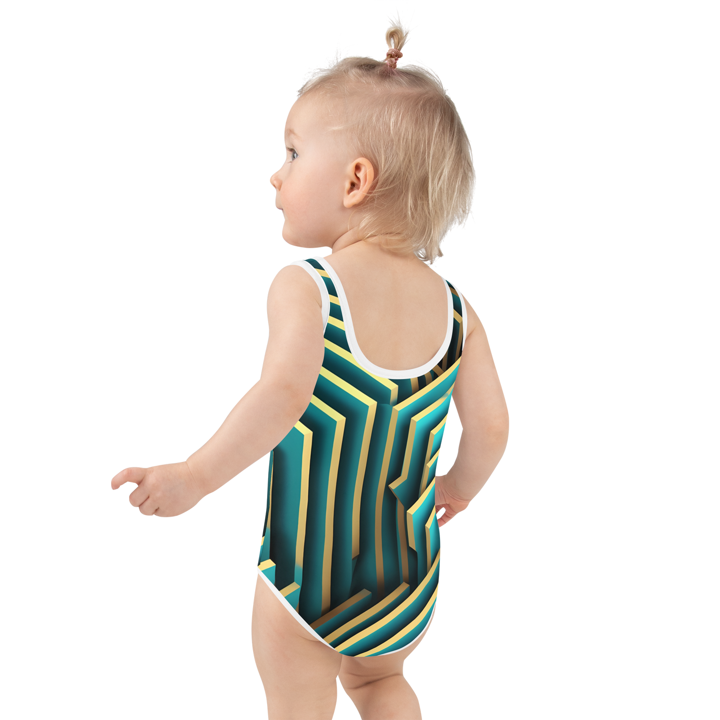 3D Maze Illusion | 3D Patterns | All-Over Print Kids Swimsuit - #5