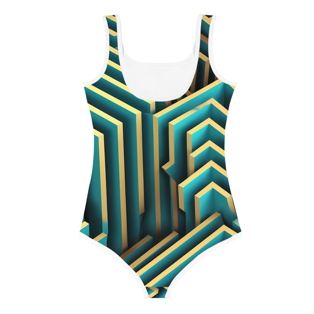 3D Maze Illusion | 3D Patterns | All-Over Print Kids Swimsuit - #5