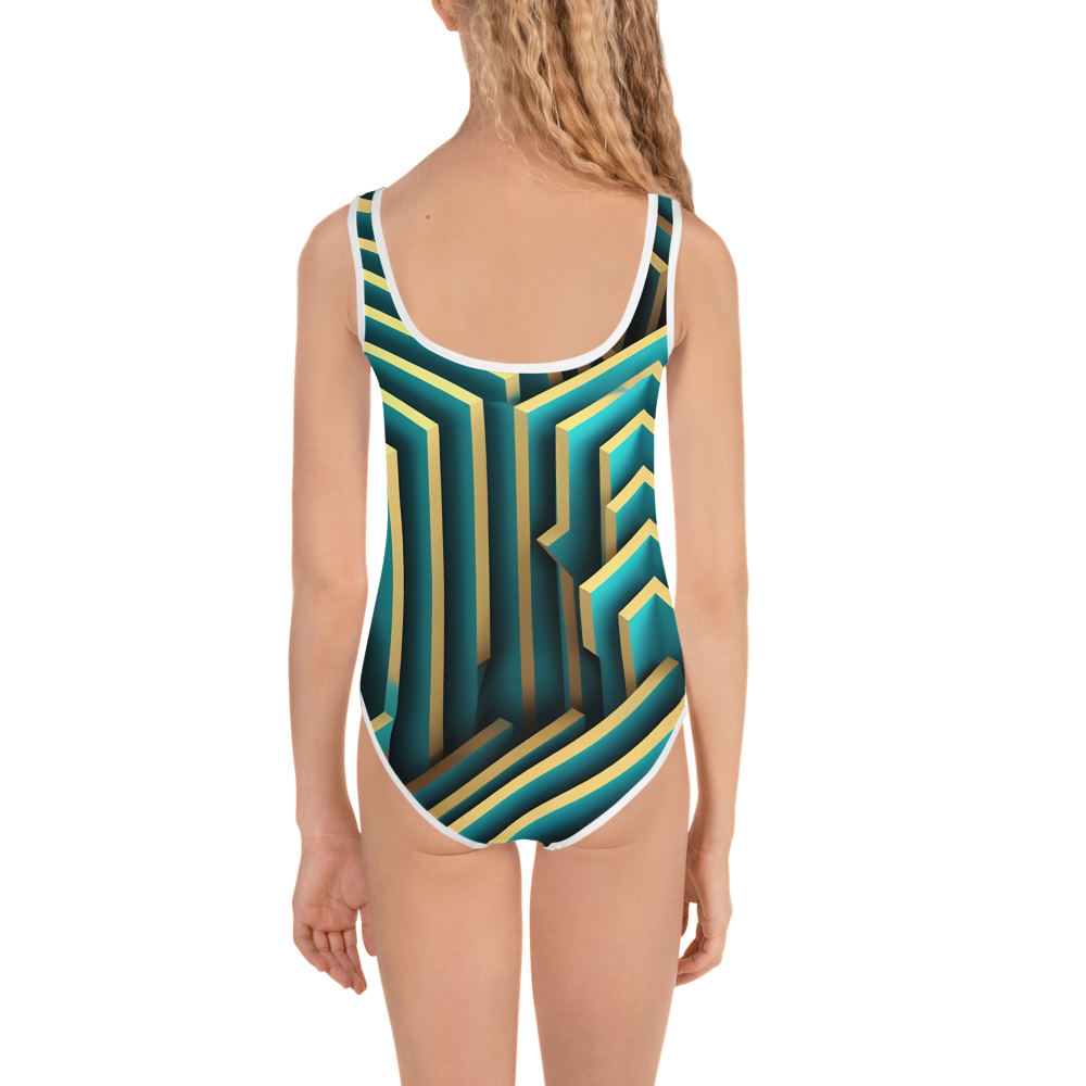 3D Maze Illusion | 3D Patterns | All-Over Print Kids Swimsuit - #5