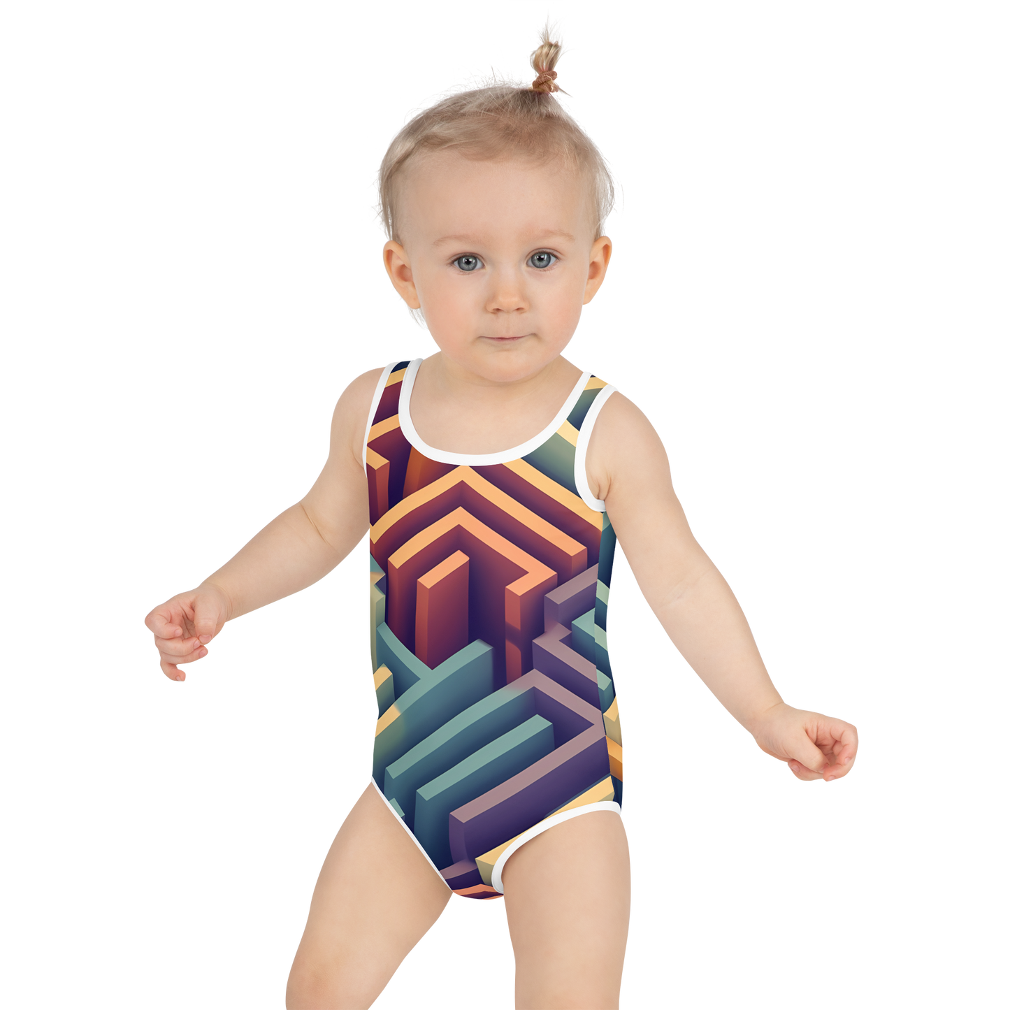 3D Maze Illusion | 3D Patterns | All-Over Print Kids Swimsuit - #3