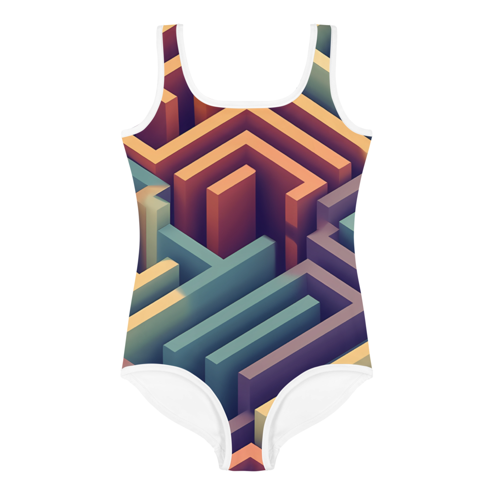 3D Maze Illusion | 3D Patterns | All-Over Print Kids Swimsuit - #3