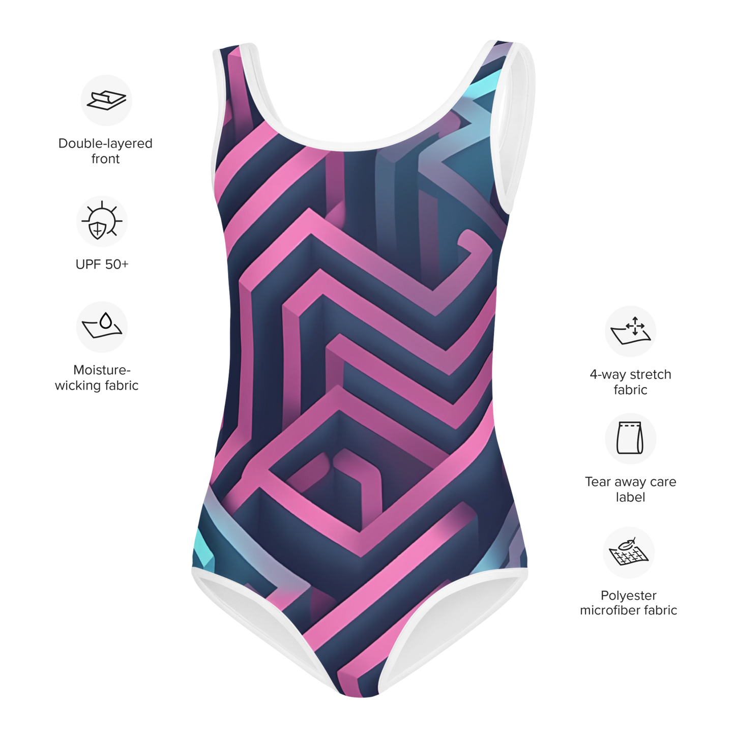 3D Maze Illusion | 3D Patterns | All-Over Print Kids Swimsuit - #4