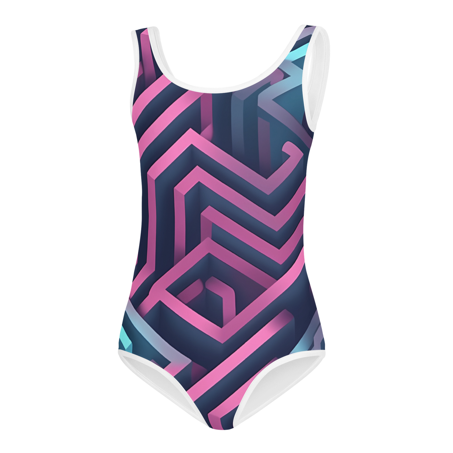 3D Maze Illusion | 3D Patterns | All-Over Print Kids Swimsuit - #4