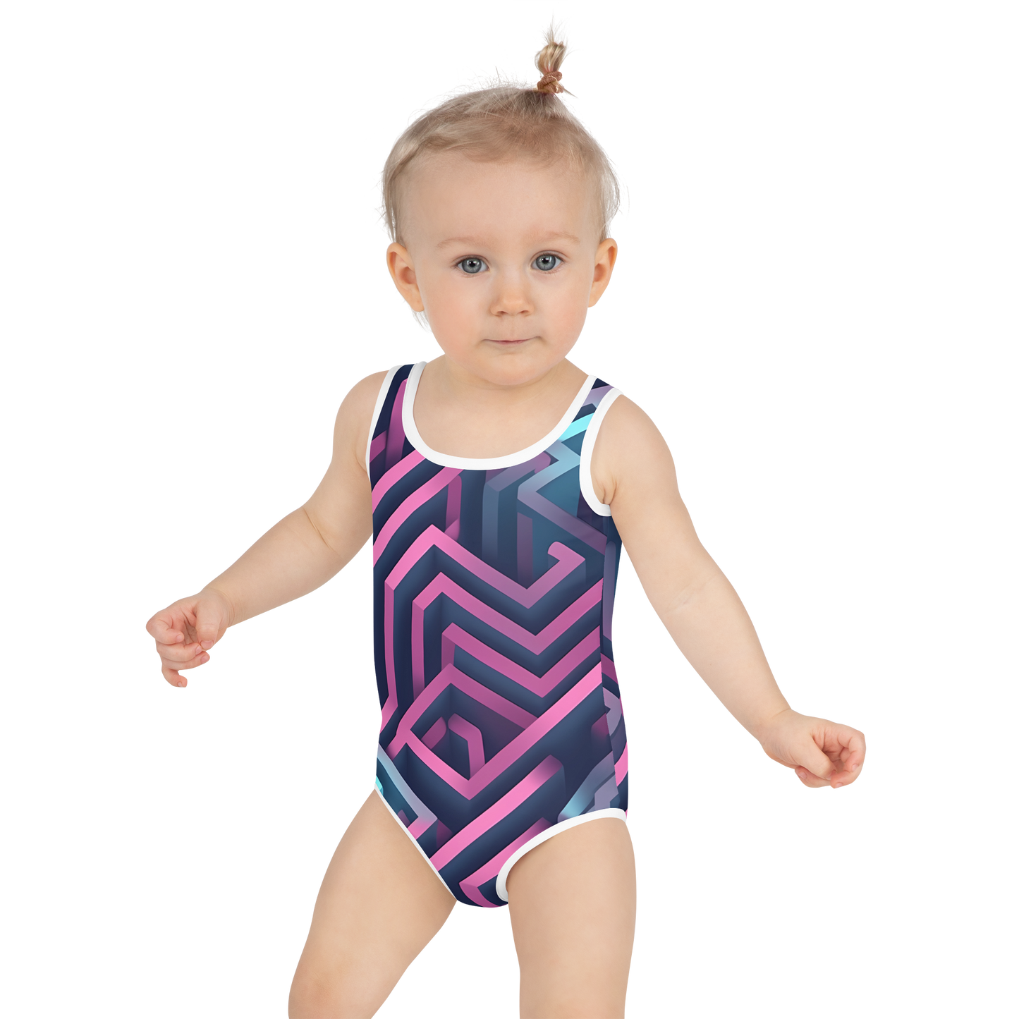 3D Maze Illusion | 3D Patterns | All-Over Print Kids Swimsuit - #4