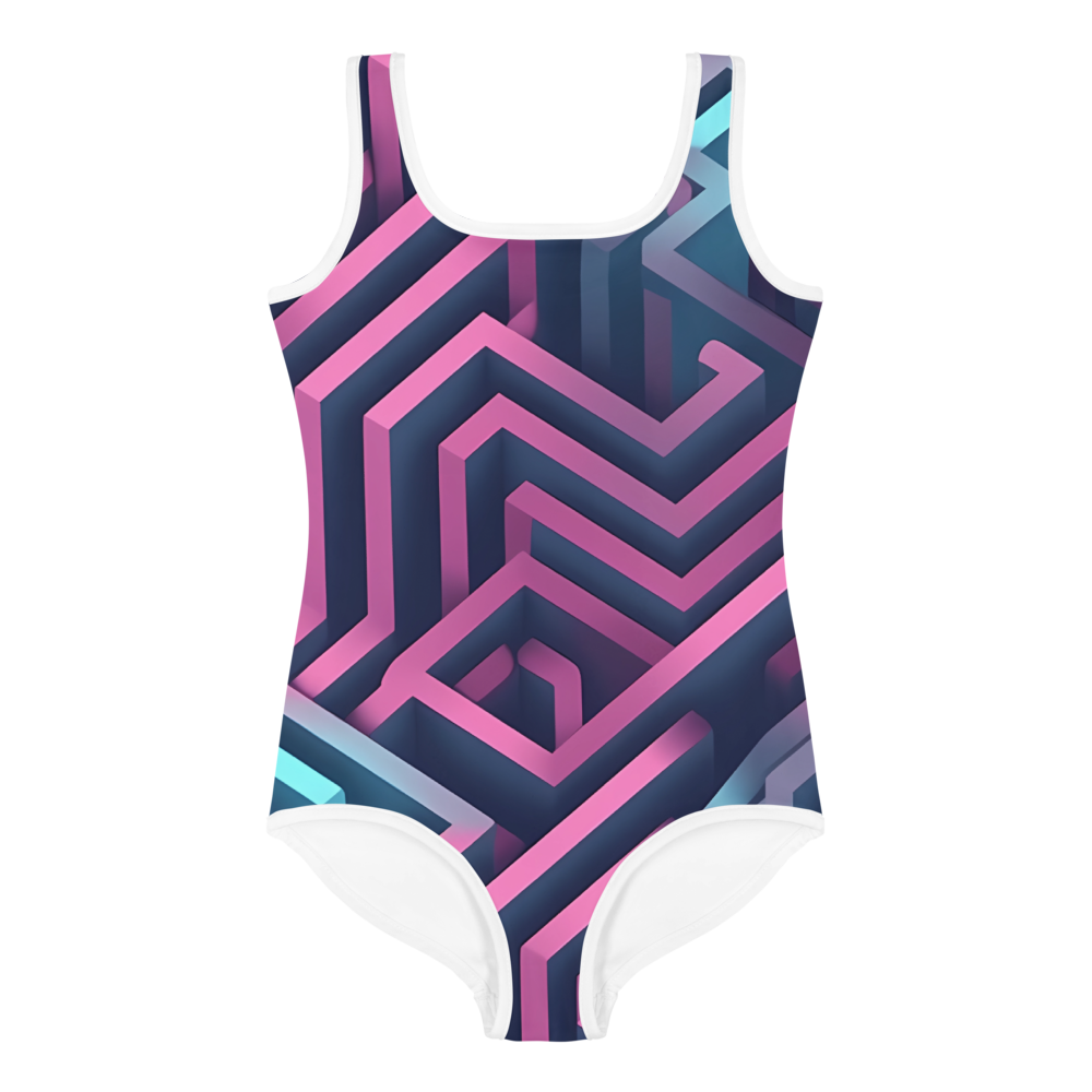 3D Maze Illusion | 3D Patterns | All-Over Print Kids Swimsuit - #4