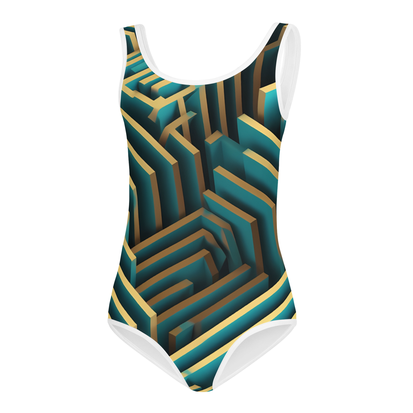 3D Maze Illusion | 3D Patterns | All-Over Print Kids Swimsuit - #5