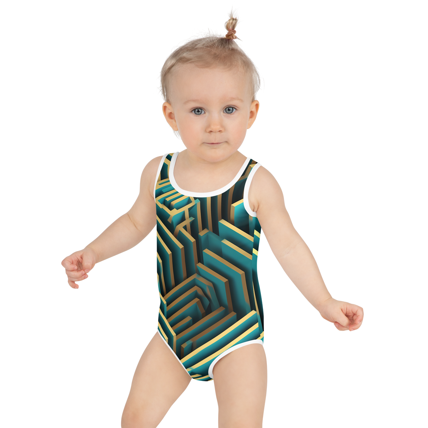 3D Maze Illusion | 3D Patterns | All-Over Print Kids Swimsuit - #5