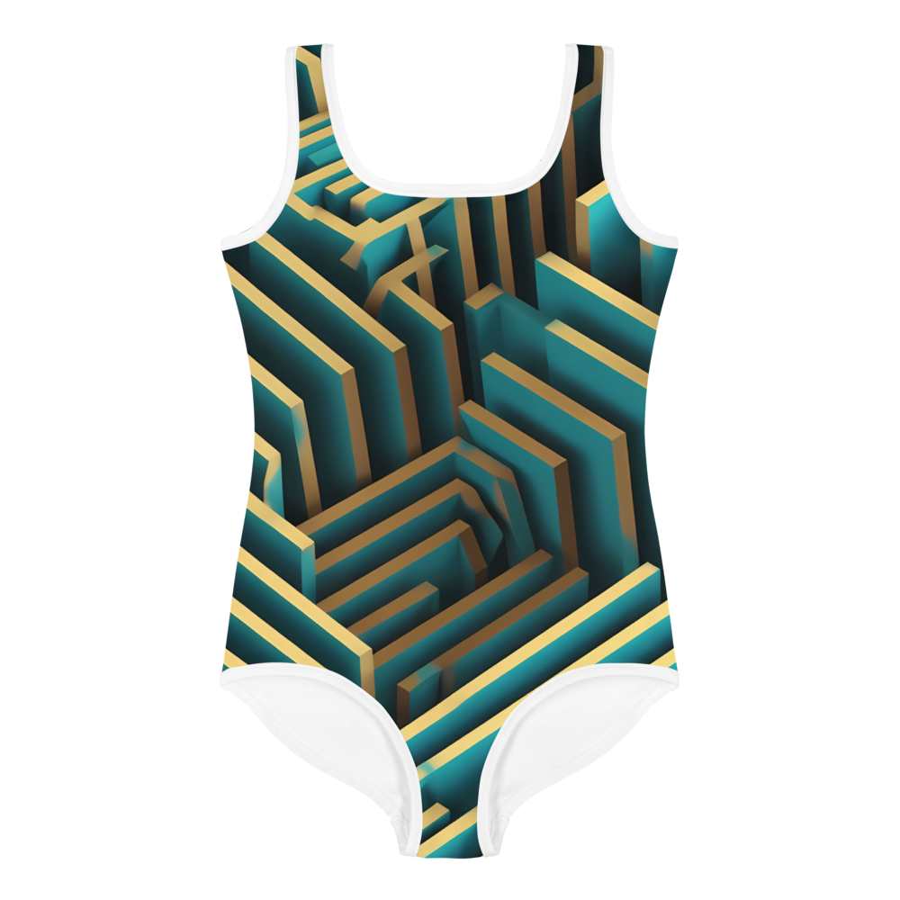 3D Maze Illusion | 3D Patterns | All-Over Print Kids Swimsuit - #5