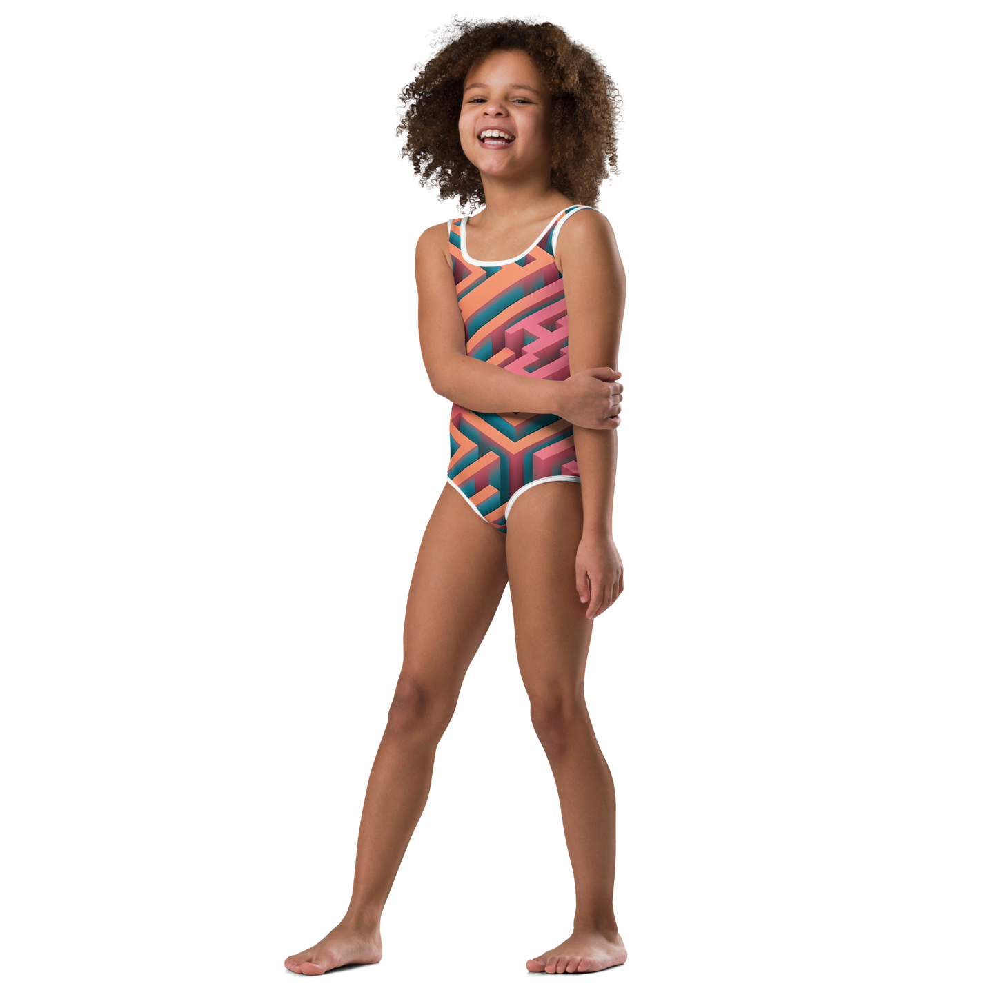 3D Maze Illusion | 3D Patterns | All-Over Print Kids Swimsuit - #1