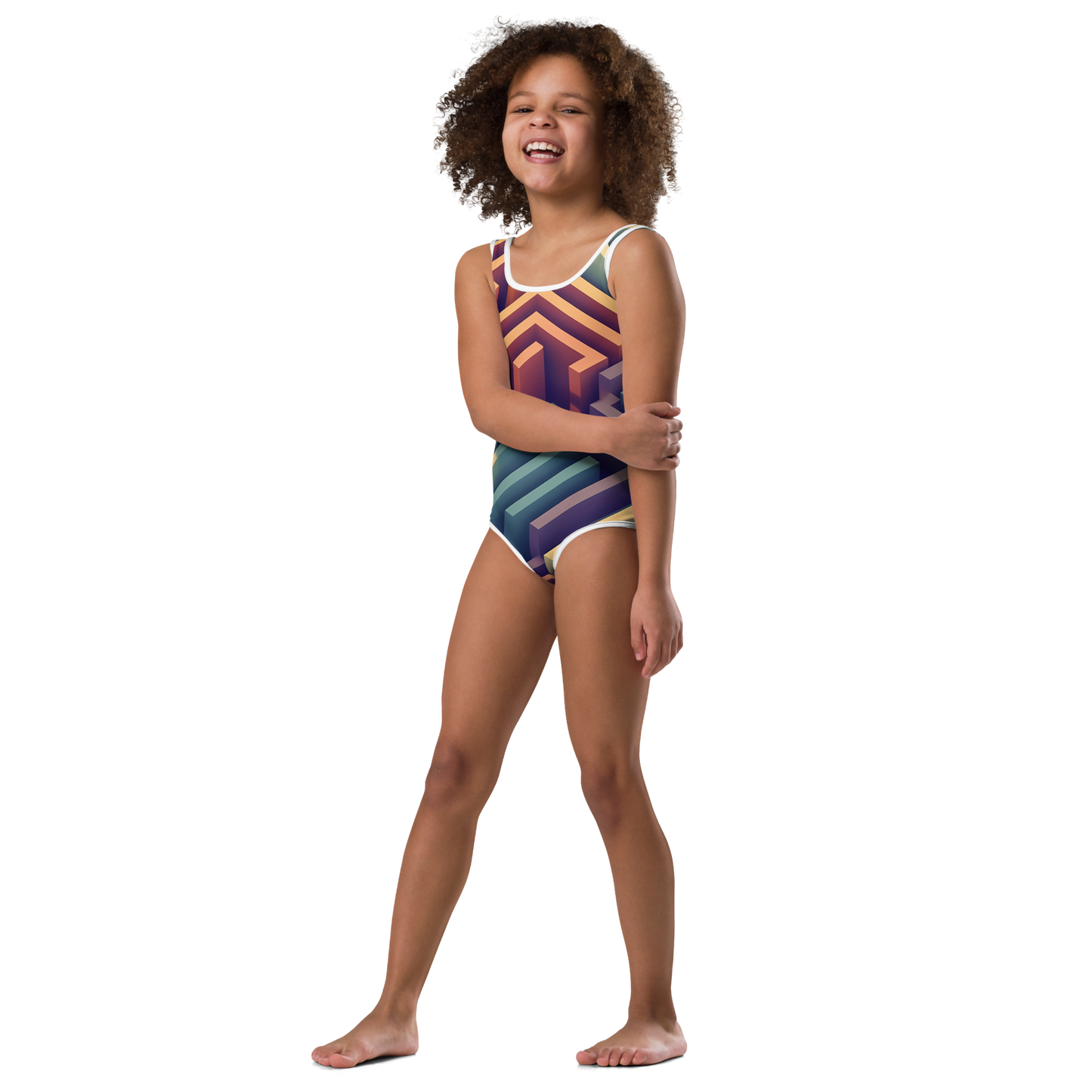 3D Maze Illusion | 3D Patterns | All-Over Print Kids Swimsuit - #3