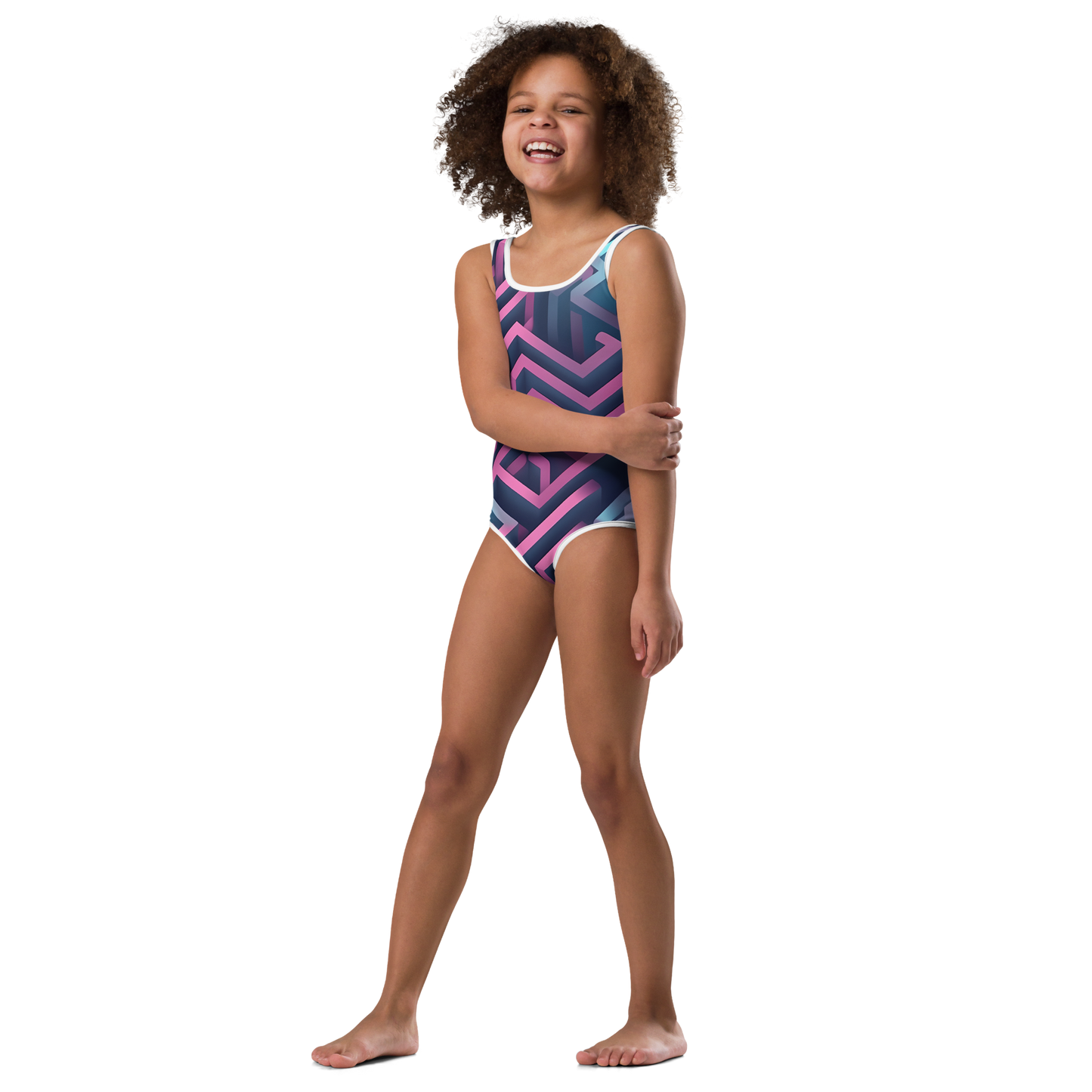 3D Maze Illusion | 3D Patterns | All-Over Print Kids Swimsuit - #4