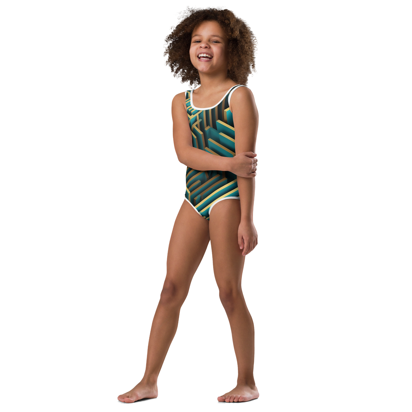 3D Maze Illusion | 3D Patterns | All-Over Print Kids Swimsuit - #5