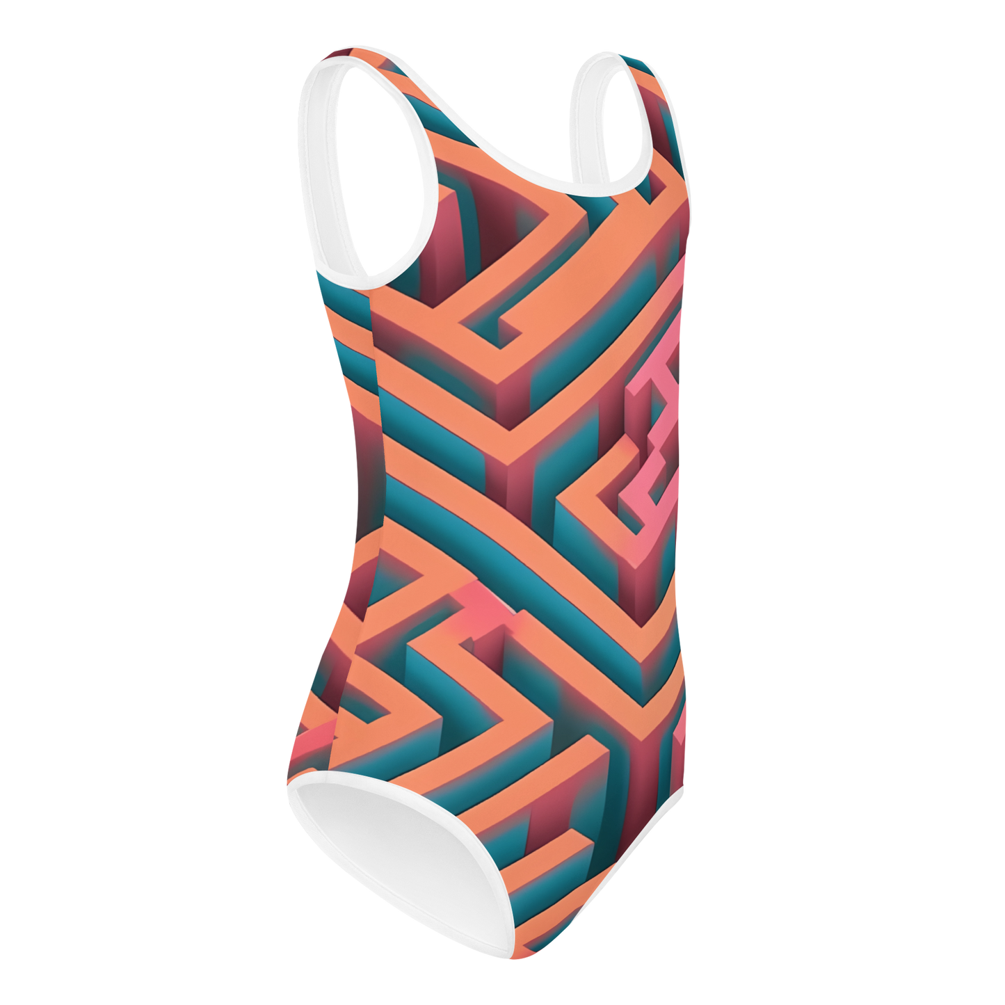 3D Maze Illusion | 3D Patterns | All-Over Print Kids Swimsuit - #1