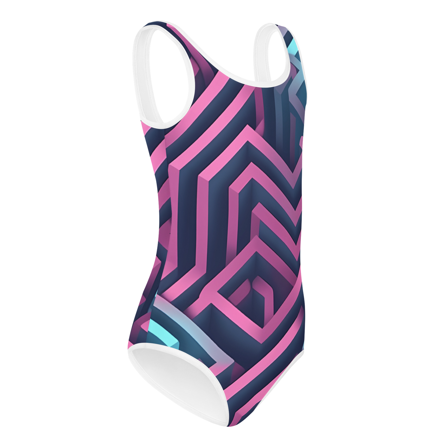 3D Maze Illusion | 3D Patterns | All-Over Print Kids Swimsuit - #4