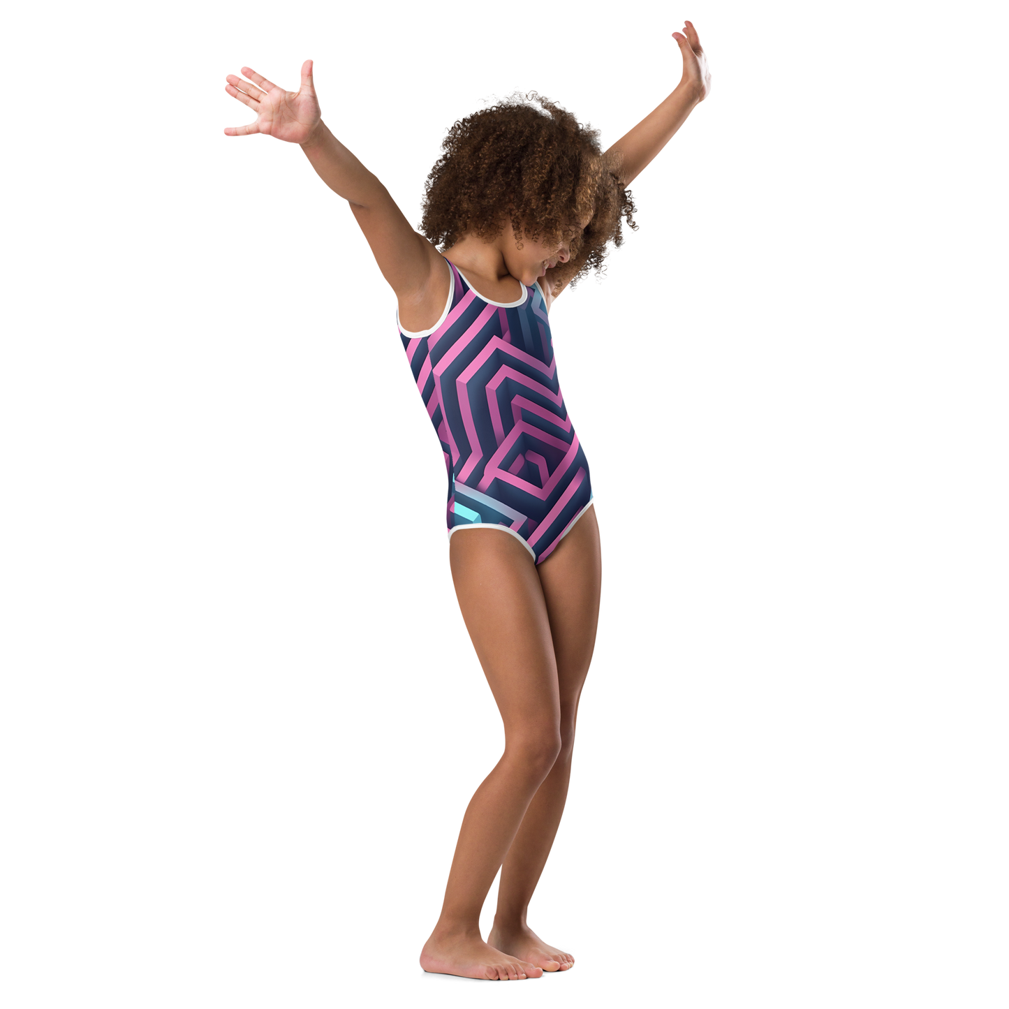 3D Maze Illusion | 3D Patterns | All-Over Print Kids Swimsuit - #4