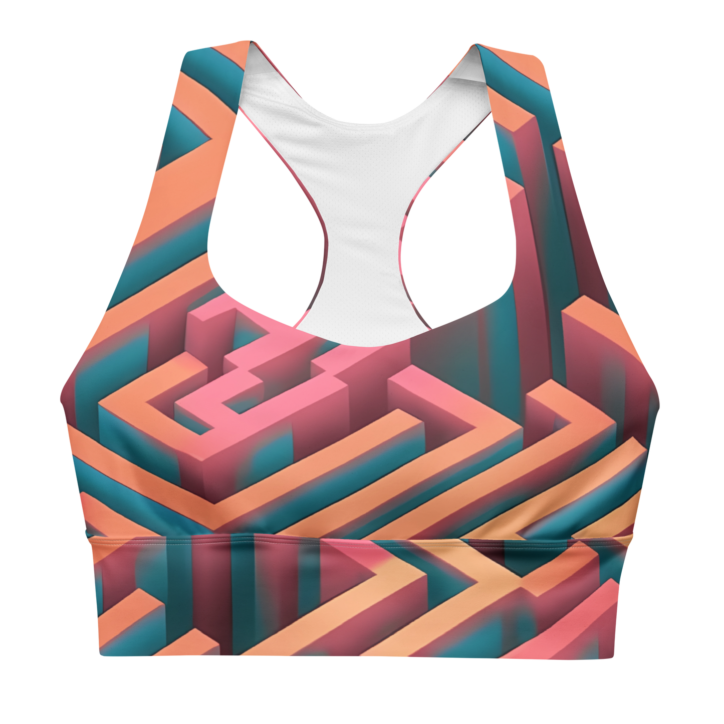 3D Maze Illusion | 3D Patterns | All-Over Print Longline Sports Bra - #1